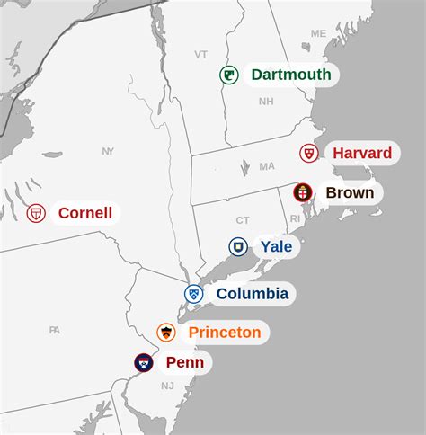Overview of MAP Map of Ivy League Schools